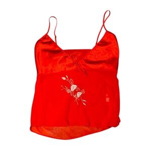 Red Satin Floral Embroidered Cami Tank Top